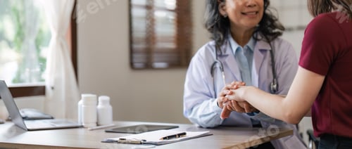 Preview: Happy woman visiting doctor senior , getting optimistic news after medical checkup, therapy
