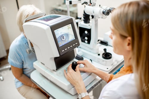 Preview: Ophthalmologist examining eyes with digital microscope