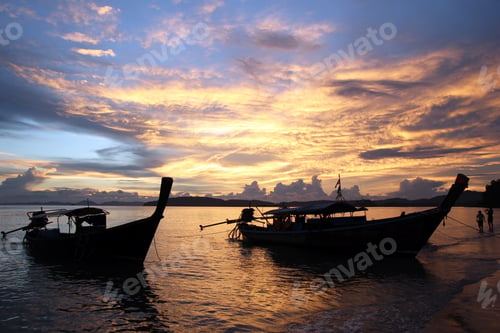 Preview: The longtail boats near to a beach during a sunset. Krabi, Thailand.