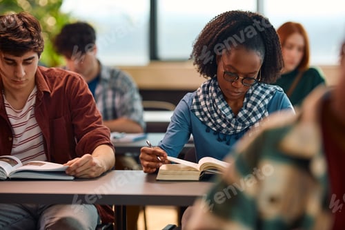 Preview: Multiracial group of college students studying in the classroom.