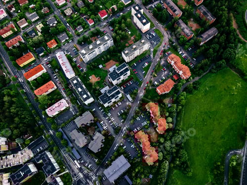 Preview: Aerial view of a small town or village in Europe. Finland countryside in summer.