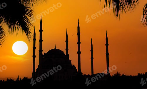 Preview: Adana / Turkey, Sabanci Central Mosque night view. Travel concept photo.