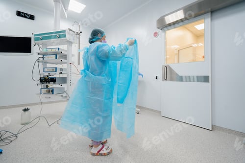 Preview: Doctor Holds Sterile Drape in Modern Operating Room