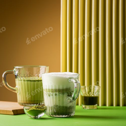Preview: Matcha green tea latte in a glass