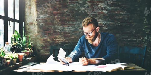 Preview: Man Working Determine Workspace Lifestyle Concept