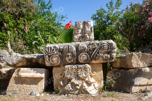 Preview: Demre - Antalya, June 26, 2023, Ancient lycian Myra rock tomb ruins in Demre, Antalya.