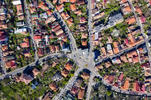 Preview: Aerial view of old city streets intersection