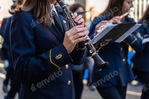 Preview: Wind instrument music band making music on the street.