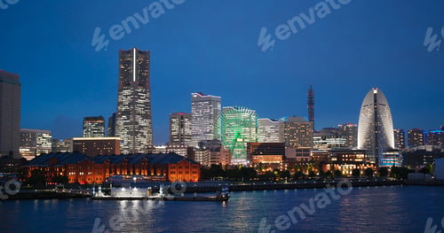 Preview: Tokyo, Japan, 29 June 2019: Yokohama district in city of Japan at night