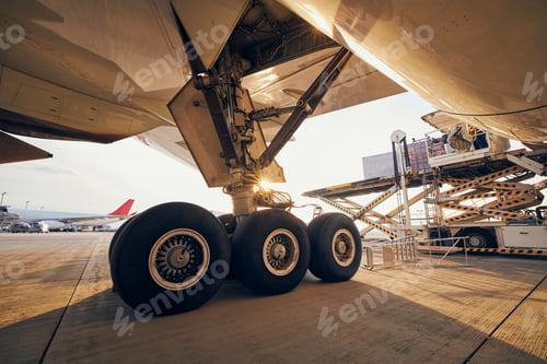 Preview: Preparation before flight. Loading of cargo containers to airplane at airport.