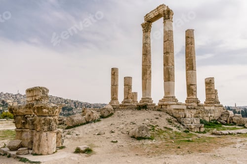 Preview: Columns of the ruin of the Temple of Hercules, Jabal al-Qal'a, Amman Citadel. Arches and pediments