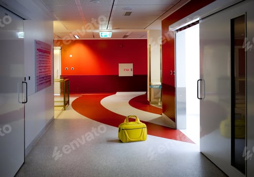 Preview: Corridor and waiting areas of a modern hospital with seating