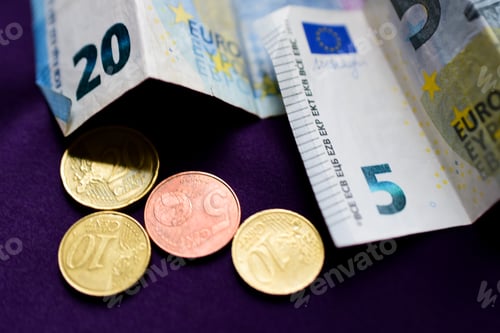 Preview: Cash euro money on purple background