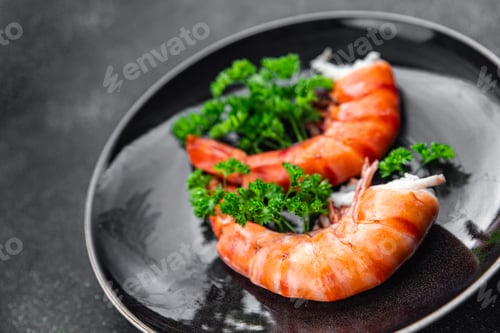 Preview: shrimp gambas langoustine large prawn eating cooking meal food snack on the table copy space food