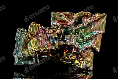 Preview: Macro of the stone bismuth mineral on a black background