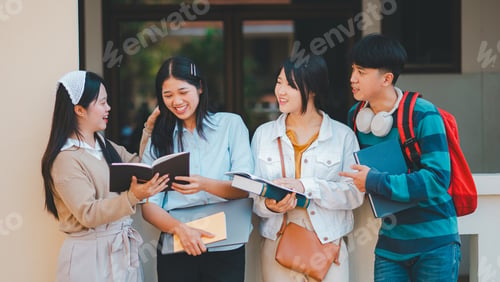 Preview: group of students young university students consulting doing homework