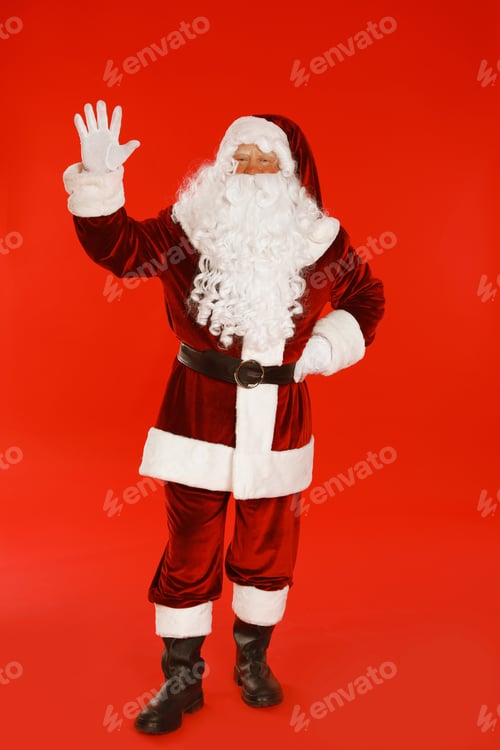 Preview: Happy authentic Santa Claus on red background