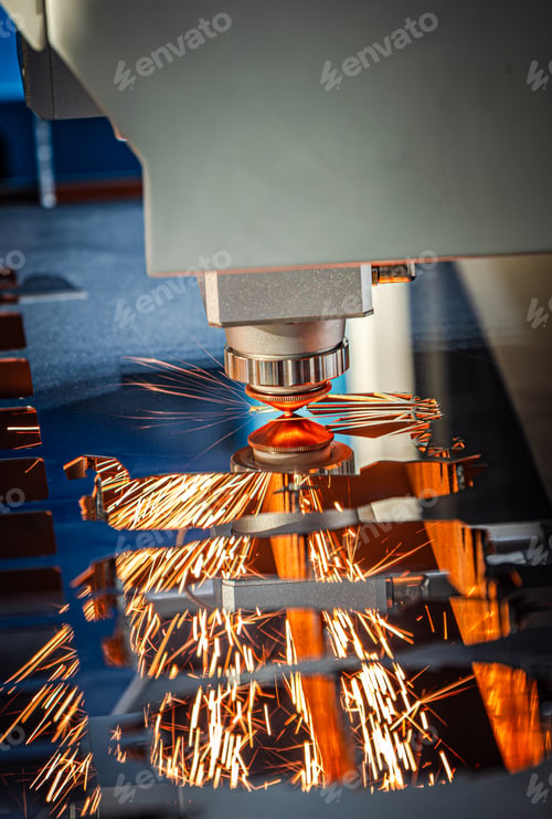 Preview: CNC Laser cutting of metal, modern industrial technology.