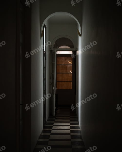 Preview: Corridor with arch-shaped elements and tiled floor