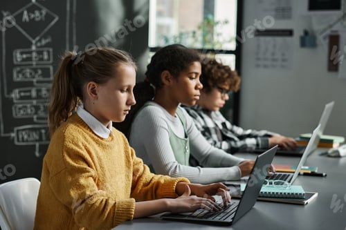Preview: Children concentrating on online work on computers