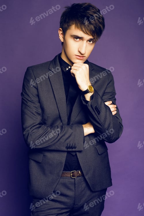 Preview: Studio fashion portrait of handsome men in stylish luxury suit