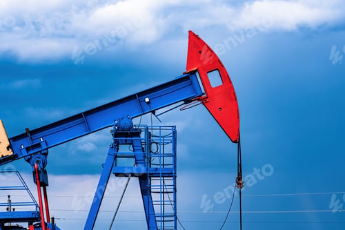 Preview: Oil drilling derrick pumps oil from ground. Petroleum industry, crude oil extraction.