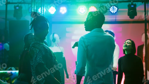 Preview: Diverse adults dancing at disco party