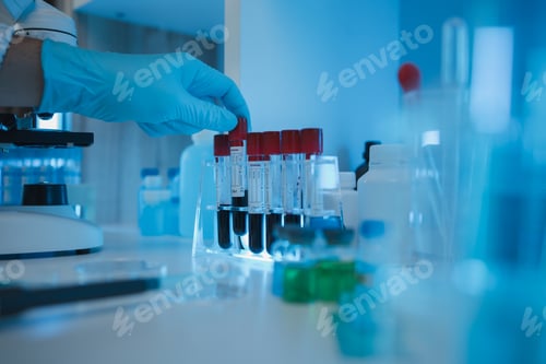 Preview: working atmosphere in the laboratory, chemistry and science specialist working in a lab with various