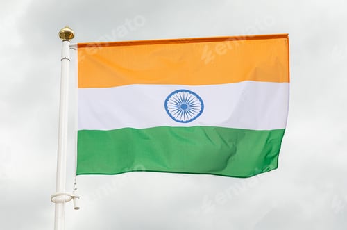 Preview: flag of India against cloudy white sky