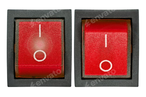 Red power switch, isolated on white background, with clipping path