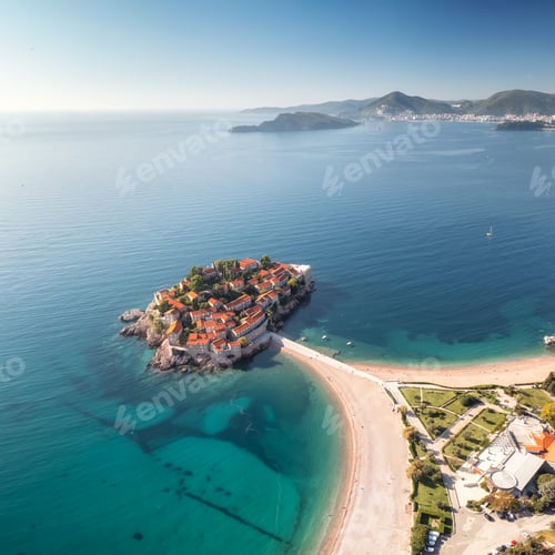 Preview: Panoramic view of the famous Sveti Stefan island in Montenegro