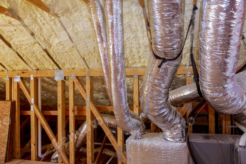 Preview: Framework showing the copper plumbing tubing and HVAC vents being installed