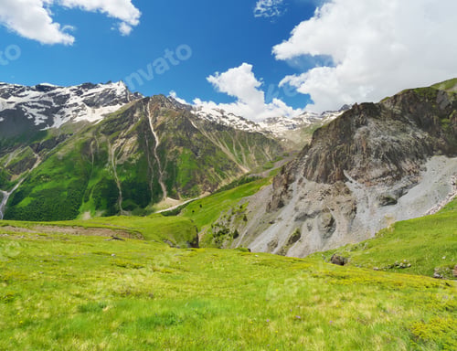 Preview: Valley and peak in Caucasus Mountains at day