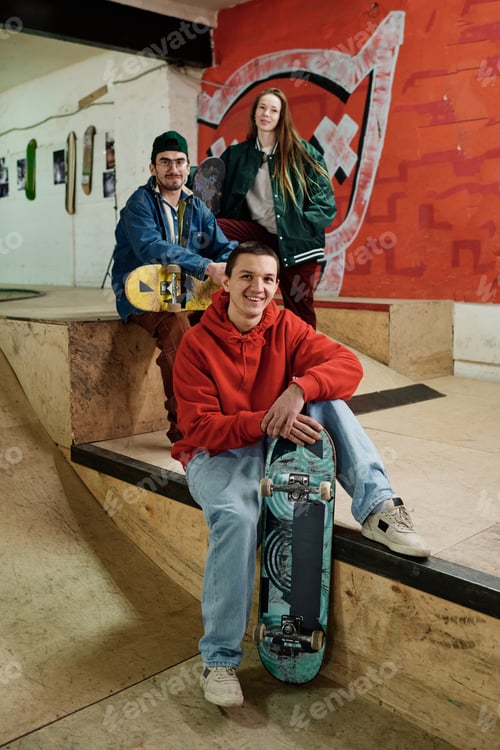 Preview: Group of Young People in Modern Skatepark