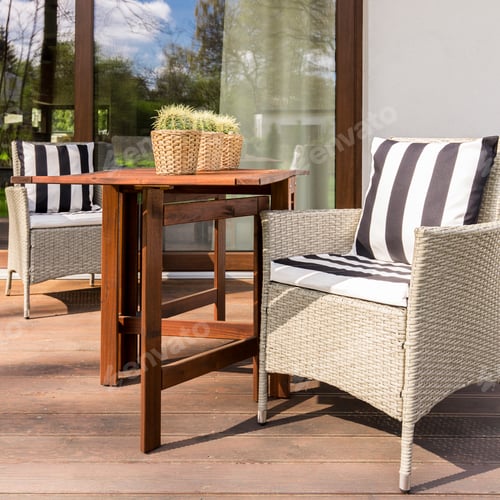 Preview: Modern wooden tarrace with armchairs