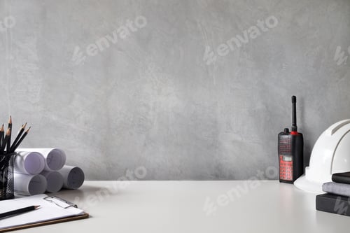 Preview: Architectural and Construction Design Tools on a White Table