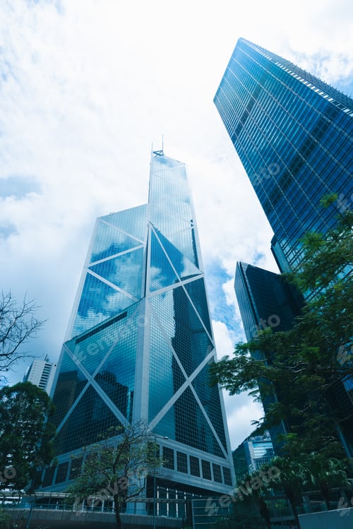 Preview: Hong Kong, China skyscraper building in modern city landscape, business urban center of Asia