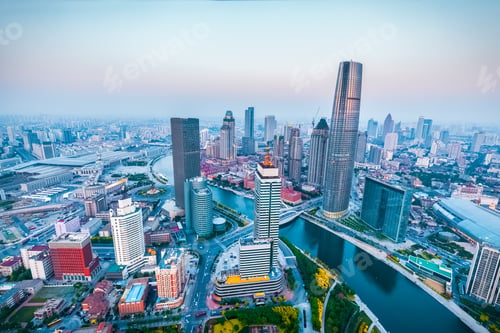 Preview: tianjin skyline at dusk