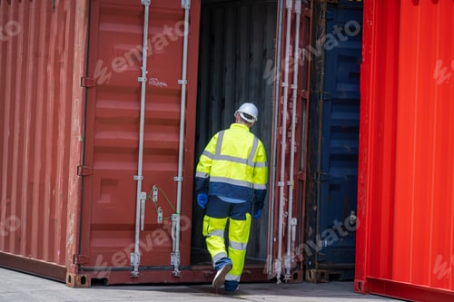 Preview: Inspector checking container yard Organising stock to pack into containers.