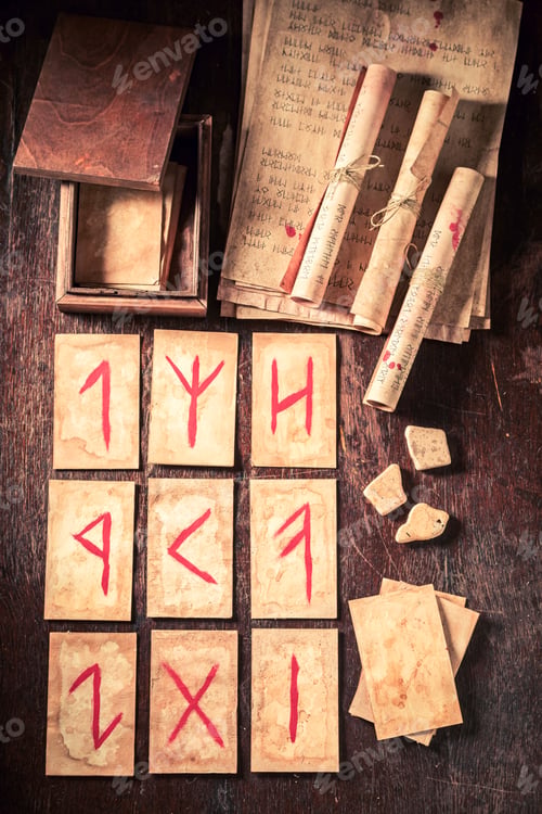 Preview: Top view of diviner from futhark rune cards