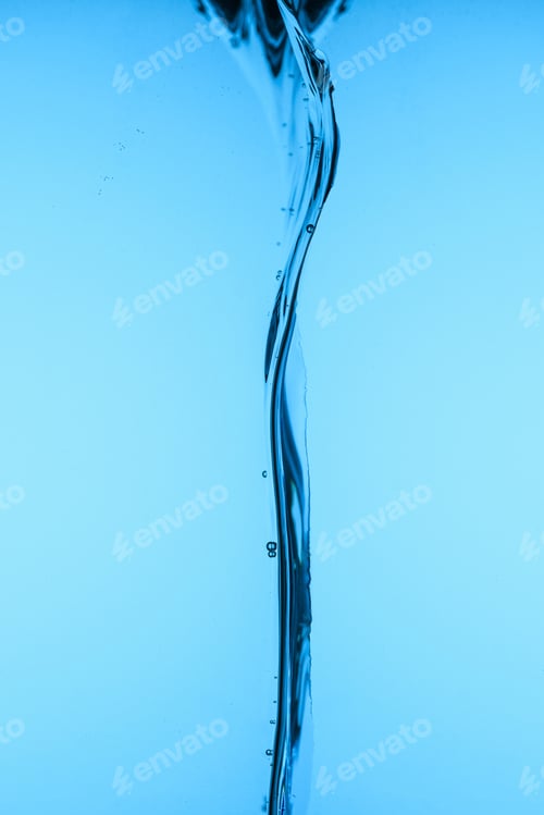 Preview: pouring clear water, isolated on blue
