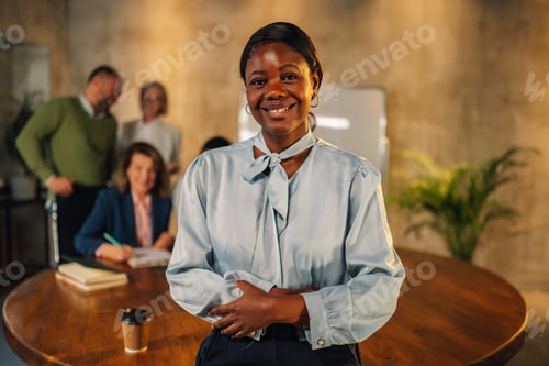 Preview: Portrait of a confident interracial leader at office during a meeting.