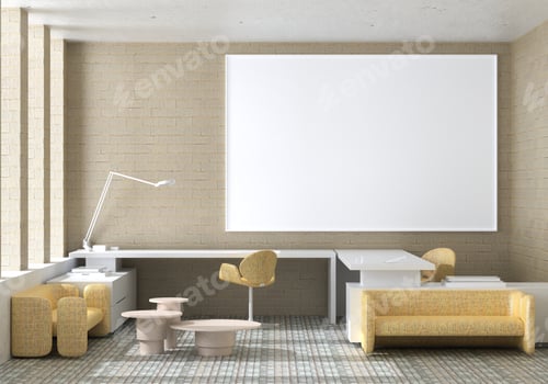 Preview: 3D Mockup photo frame in Modern interior work area