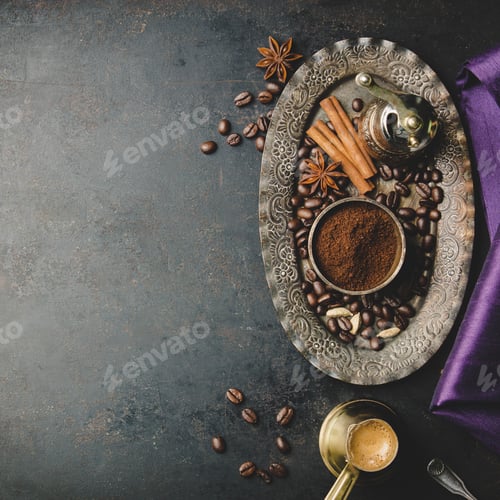 Preview: Coffee composition with vintage manual coffee grinder