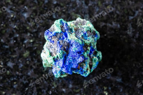 Preview: uncut azurite and malachite mineral on black