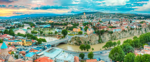 Preview: Panoramic Top View Of Tbilisi Center, Georgia, Famous Landmarks,