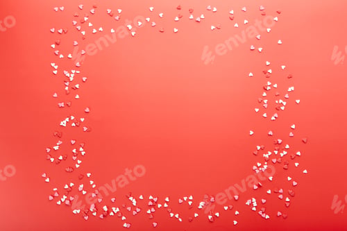 Preview: Red hearts on red background. Romantic background for Valentine's day