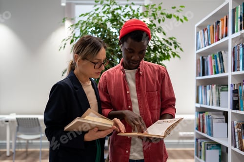 Preview: Two diverse university students studying together in university library