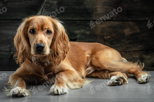 Preview: portrait of a dog english cocker spanie on a dark background, place for text
