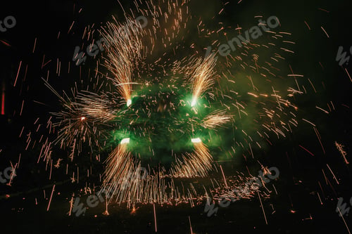 Preview: Amazing fire show at night at festival or wedding party